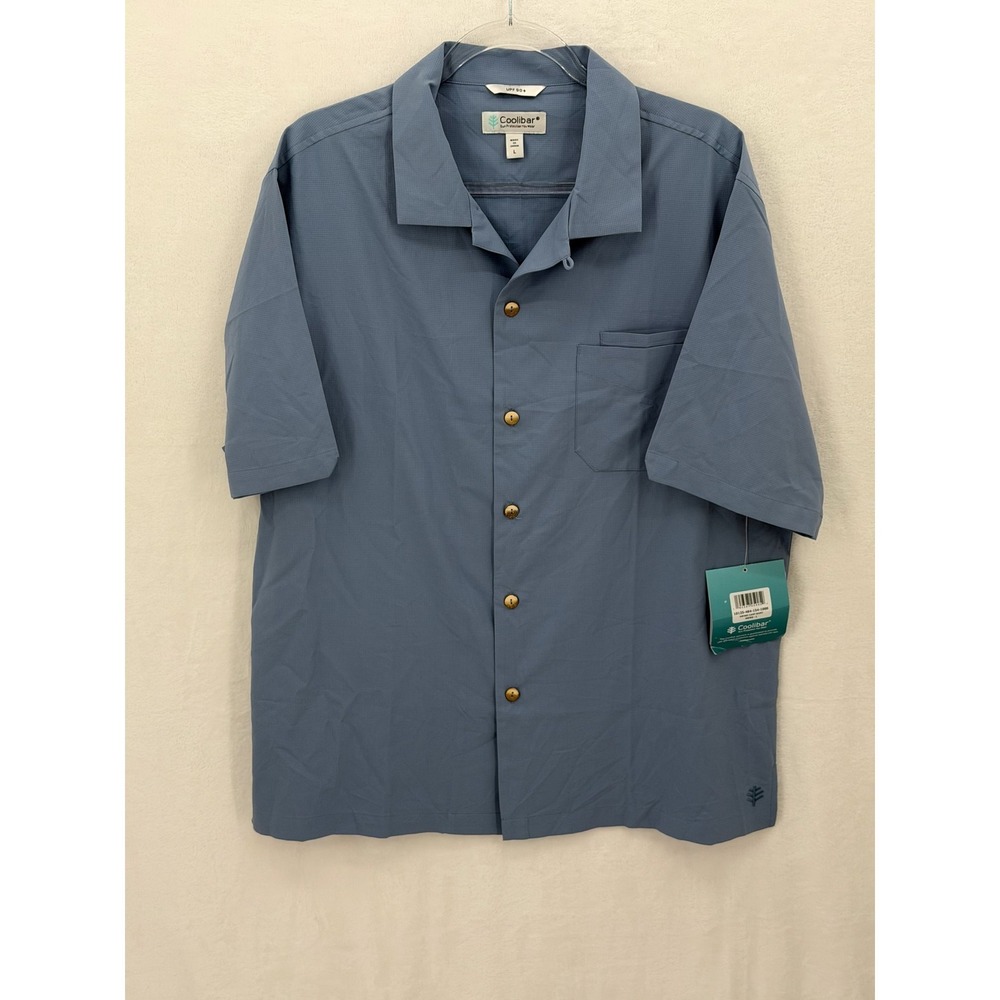 Coolibar Shirt Mens Large Blue UPF 50+ Safari Camp Lightweight Button Up Outdoor